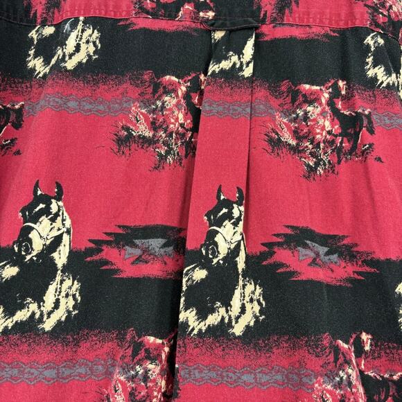 Bit & Bridle Button Down Shirt Men's 2XLT Red Black Horse Print Western Cowboy - Picture 6 of 9
